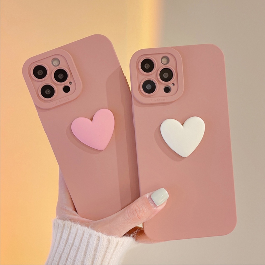 Ốp lưng bảo vệ camera trái tim nổi hồng phấn xinh xỉu dành cho nhiều dòng máy của Iphone/samsung/oppo/realme/xiaomi/vivo