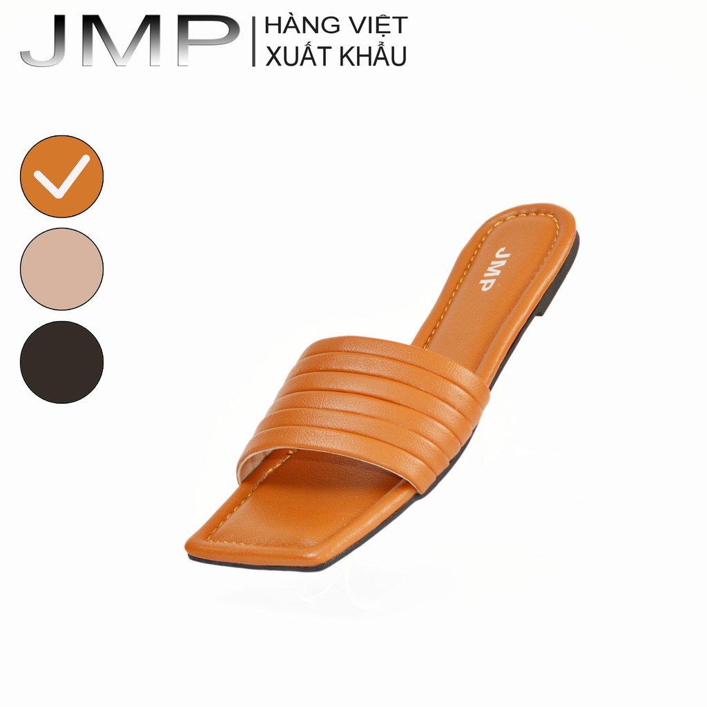 JMP - Dép bệt nữ quai ngang mũi vuông da mềm cao 0,5cm - DE74