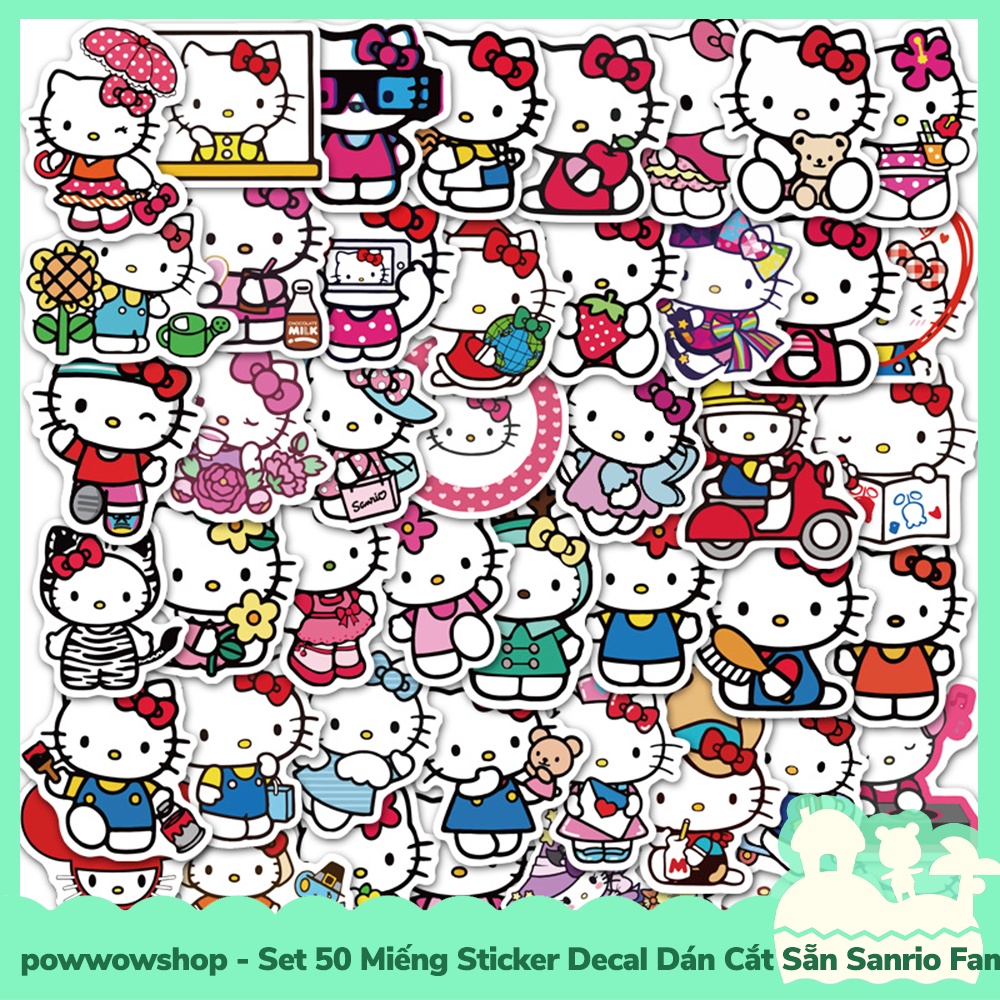 Set 50 Miếng Sticker Decal Cắt Sẵn DIY Dán Trang Trí Vật Dụng Mẫu Sanrio Family Collection Biggie