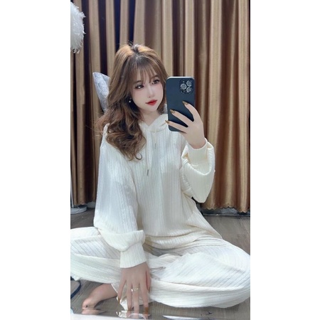 Set len có mũ vân dài tay có kèm mũ quần ống xuông siêu xinh trang phục thường ngày kèm ảnh thật và videos