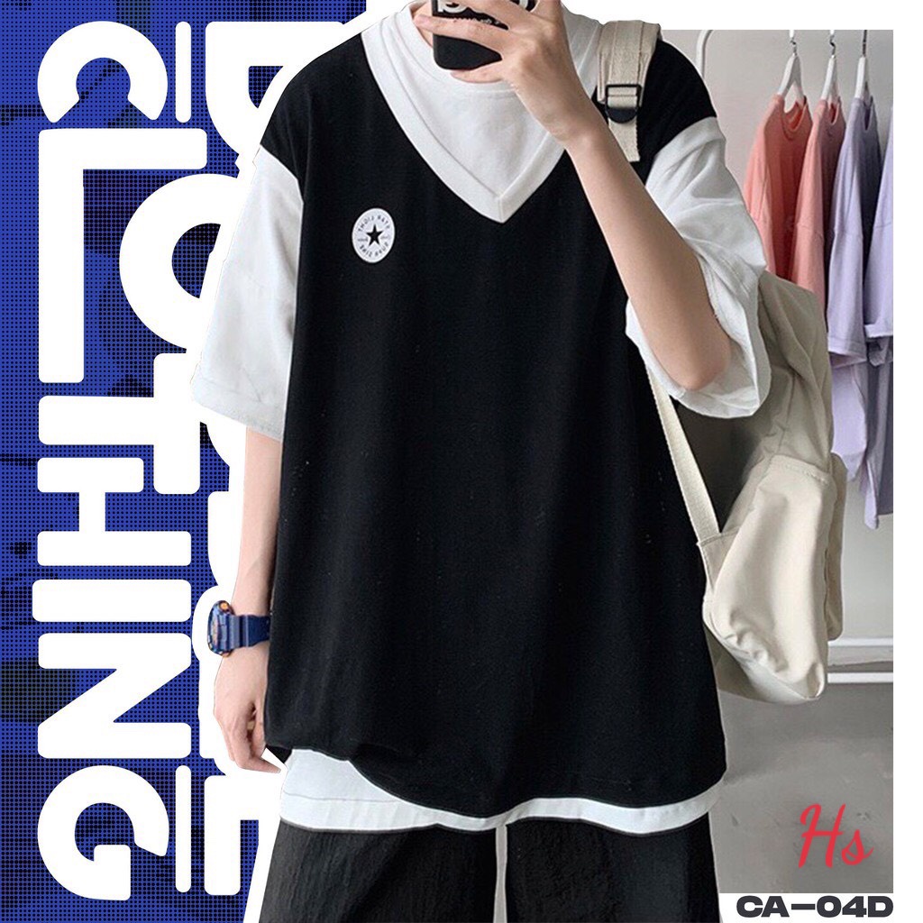 Áo Thun 2 cổ ngôi sao star form suông rộng phong cách học sin hottrend Unisex  Có Ảnh Thật Và Video M.Store