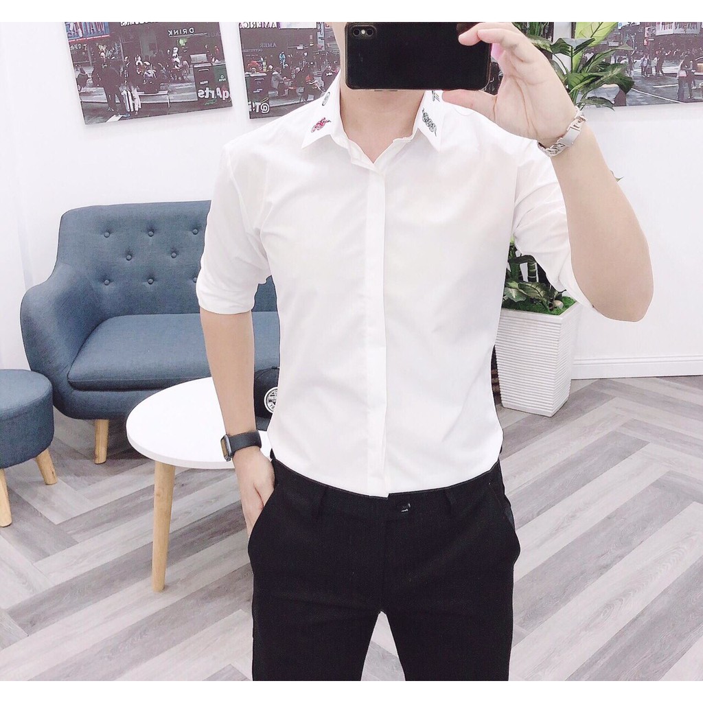 Áo sơ mi trắng cổ thêu đẹp