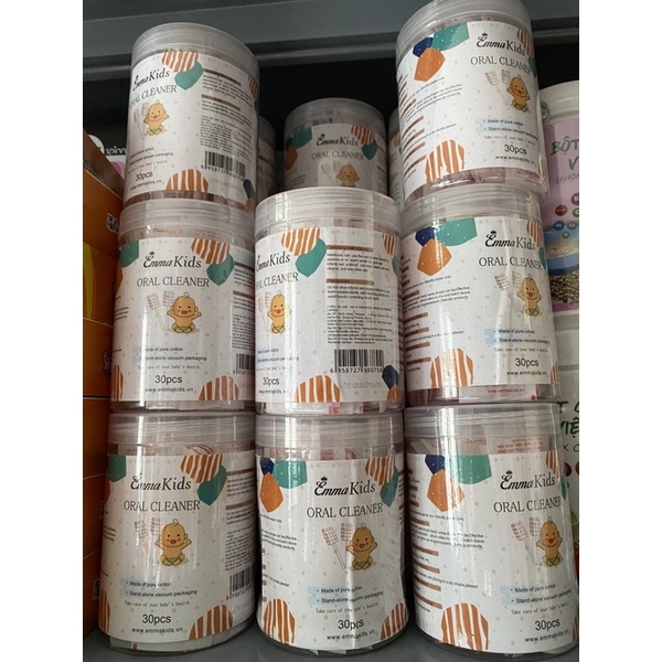Hộp 30 que rơ lưỡi / gạc tưa lưỡi vệ sinh miệng an toàn cho bé sơ sinh EMMAKIDS