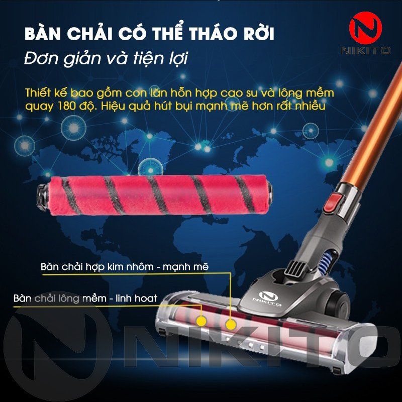 Máy Hút Bụi Cầm Tay Không Dây NIKITO Lau Siêu Sạch Pin Bền Nhập Khẩu