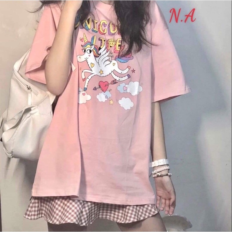 Áo đôi, áo thun cặp nam nữ tay lỡ Unisex Ngựa Kỳ Lân Unicom form rộng vải cotton Hot Trend 2022