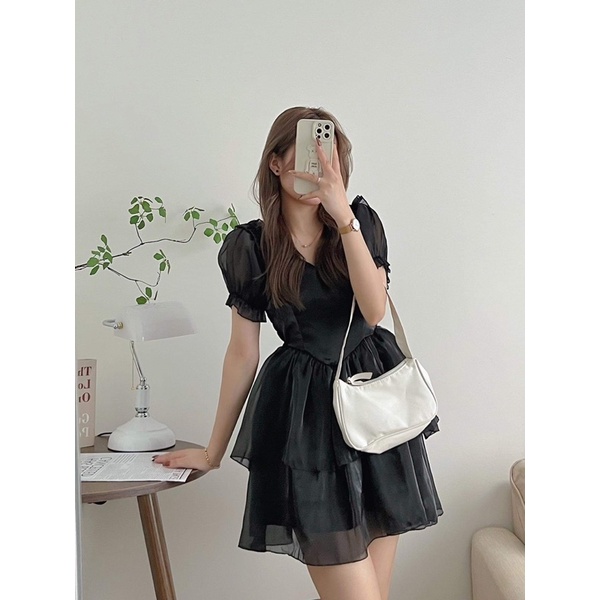 Đầm - Váy trễ vai bồng bềnh chun lưng sau có mút ngực Hàn Quốc