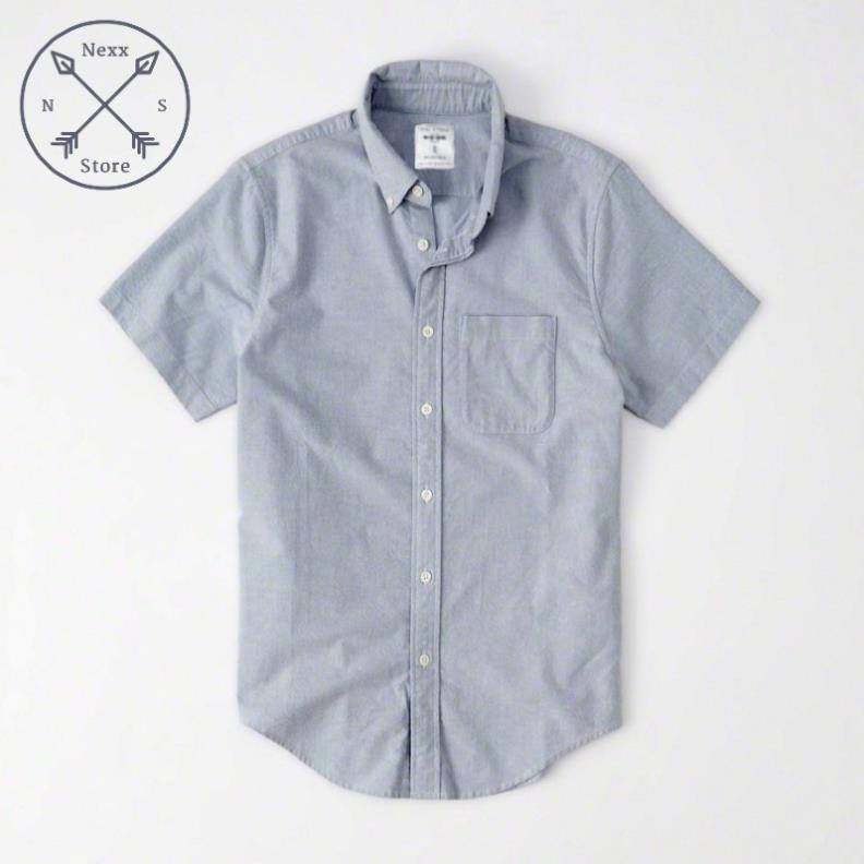 Áo sơ mi nam tay ngắn vải Oxford denim jean trắng công sở NS01