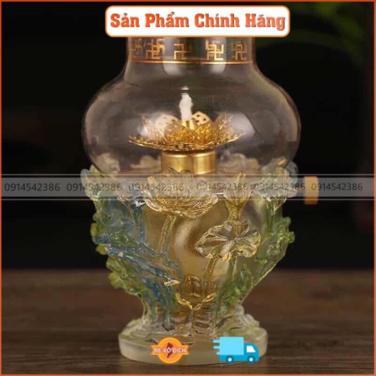 Đèn thờ. Dập Hoa Sen Nổi. Chất liệu Lưu Ly cực đẹp. Dùng bằng dầu