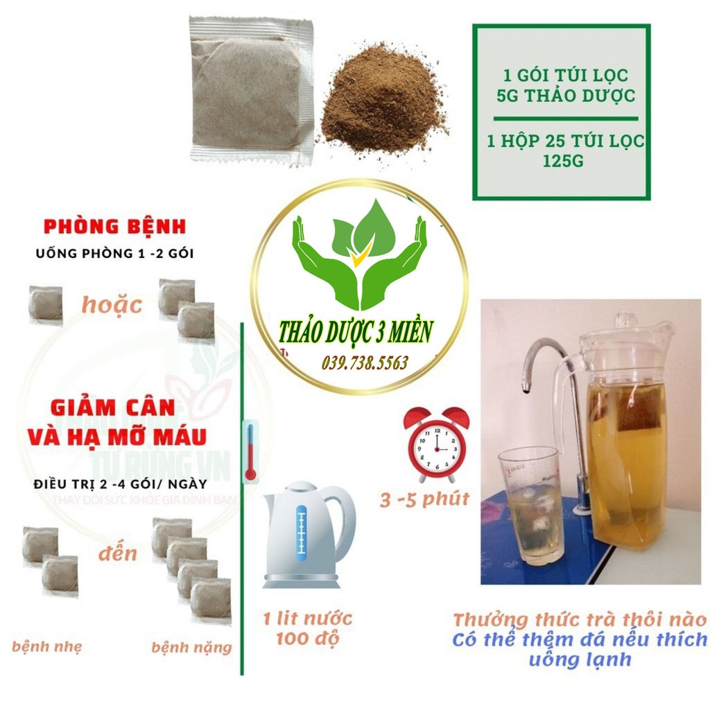 Trà thảo dược giảo cổ lam giảm cân hạ mỡ máu ngăn ngừa tai biến gói 25 túi lọc 5gr hàng chính hãng sale kịch sàn