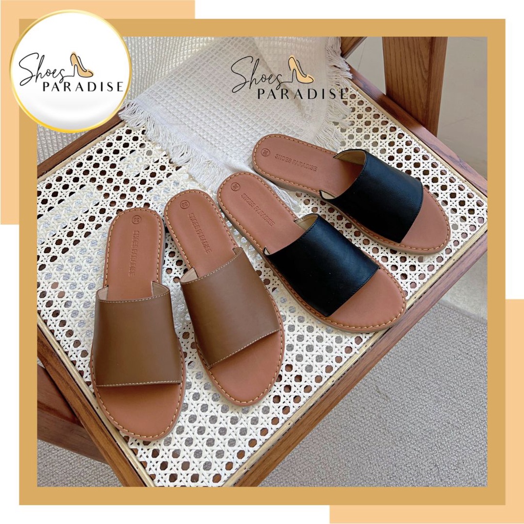 Dép nữ đế bệt bảng ngang da thật thời trang Shoes Paradise DDB