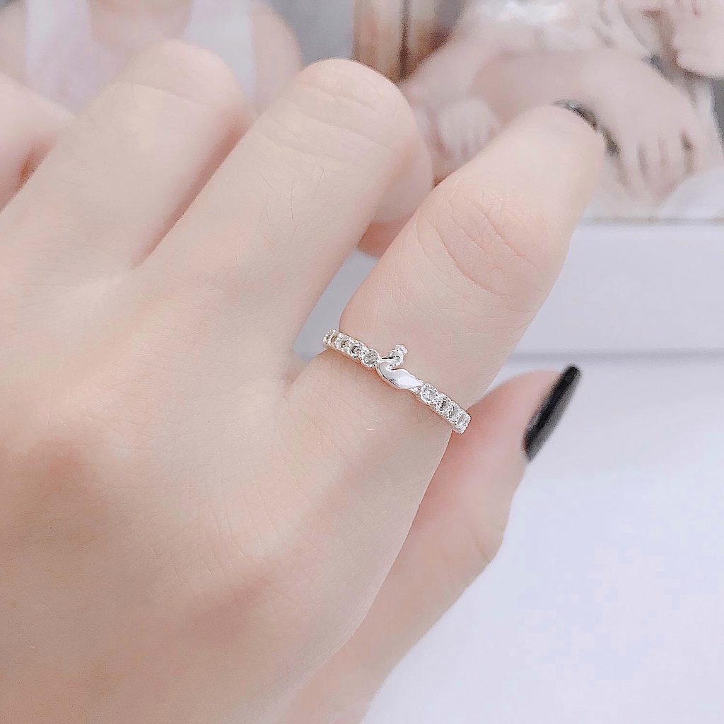 Nhẫn Nữ Bạc Ta CaoBac Silver Mặt Nhẫn Bạc Đính Đá Lấp Lánh Hoạ Tiết Thiên Nga Cạnh Đá Thanh Lịch Quà Tặng Cho Phái Nữ