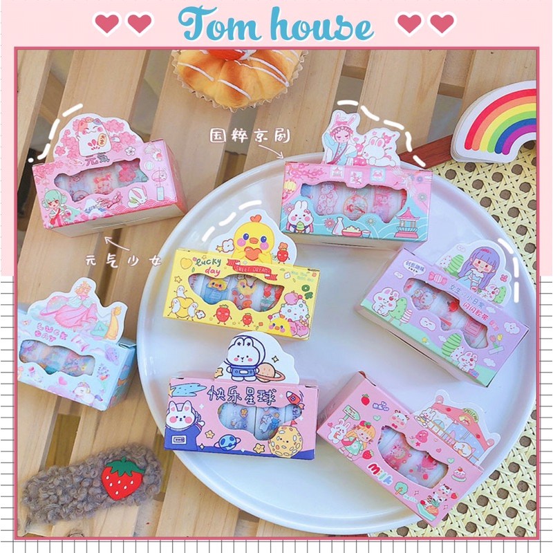 Set 5 cuộn băng dính washi tape sticker dán trang trí sổ tay lưu niệm Tom House