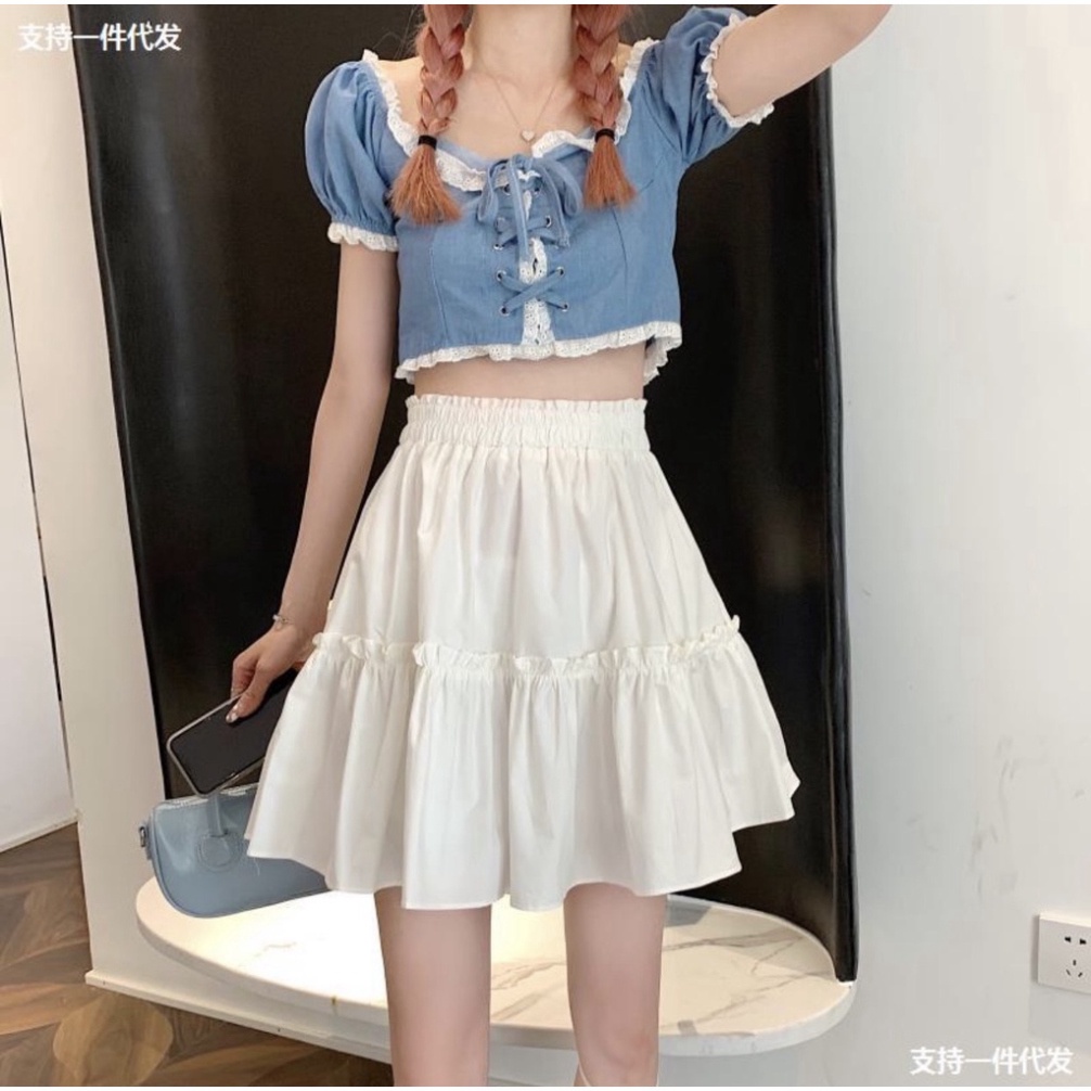 Chân váy nữ thời trang 2 tầng xòe ngắn nhún bèo tầng