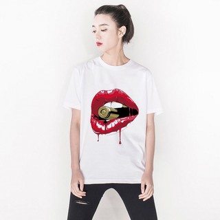 Áo Thun Nữ Tay Ngắn Màu Trắng In Môi Đỏ DLX