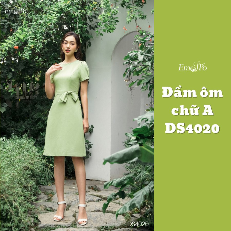 Đầm ôm A may chần chỉ eo đính nơ Emspo DS4020