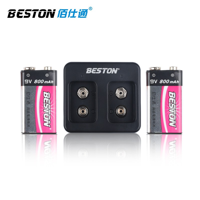 Bộ 2 Pin sạc 9V 800mAh tặng sạc hãng BESTON Pin sạc vuông 9V dung lượng cao Chuyên Mic karaoke  | Bảo hành 2 tháng