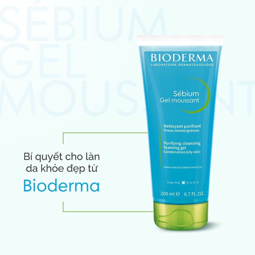 Sữa Rửa Mặt Tạo Bọt, Cho Da Hôn Hợp Và Da Dầu Mụn Bioderma Sebium Gel Moussant Gel - 45ml - 200ml - 500ml