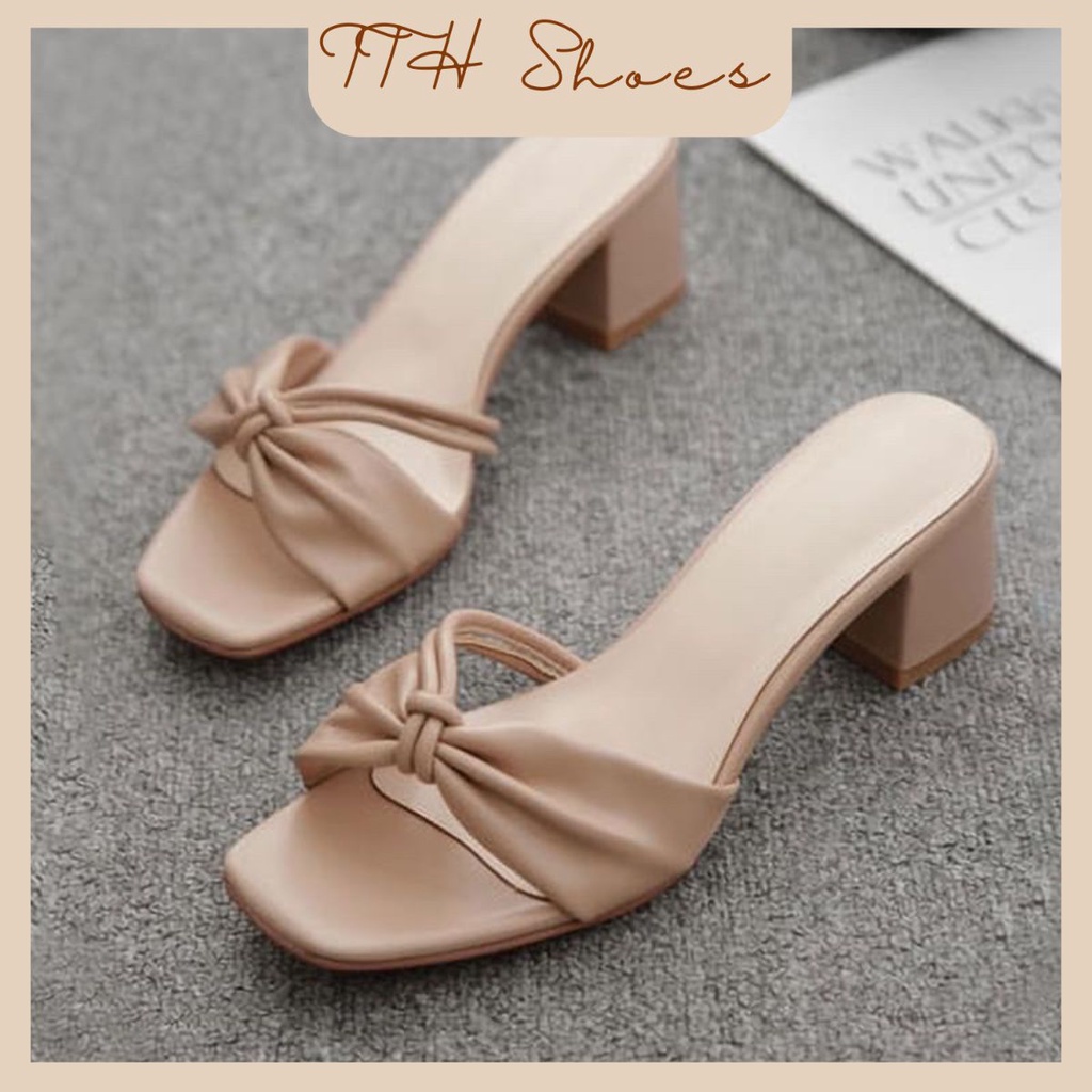 Dép cao gót quai nhúng nhiều màu gót vuông phong cách thời trang sang trọng bigsize - TTH_SHOES