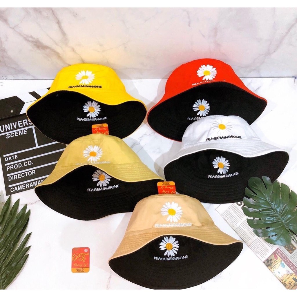 Mũ tai bèo 2 mặt NTB04 Nón Bucket Ulzzang Unisex Họa tiết hoa cúc vành tròn cao cấp