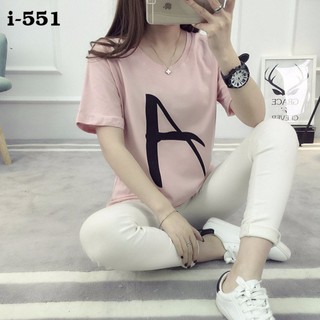 I-551 áo thun nữ màu hồng tay lỡ chữ a