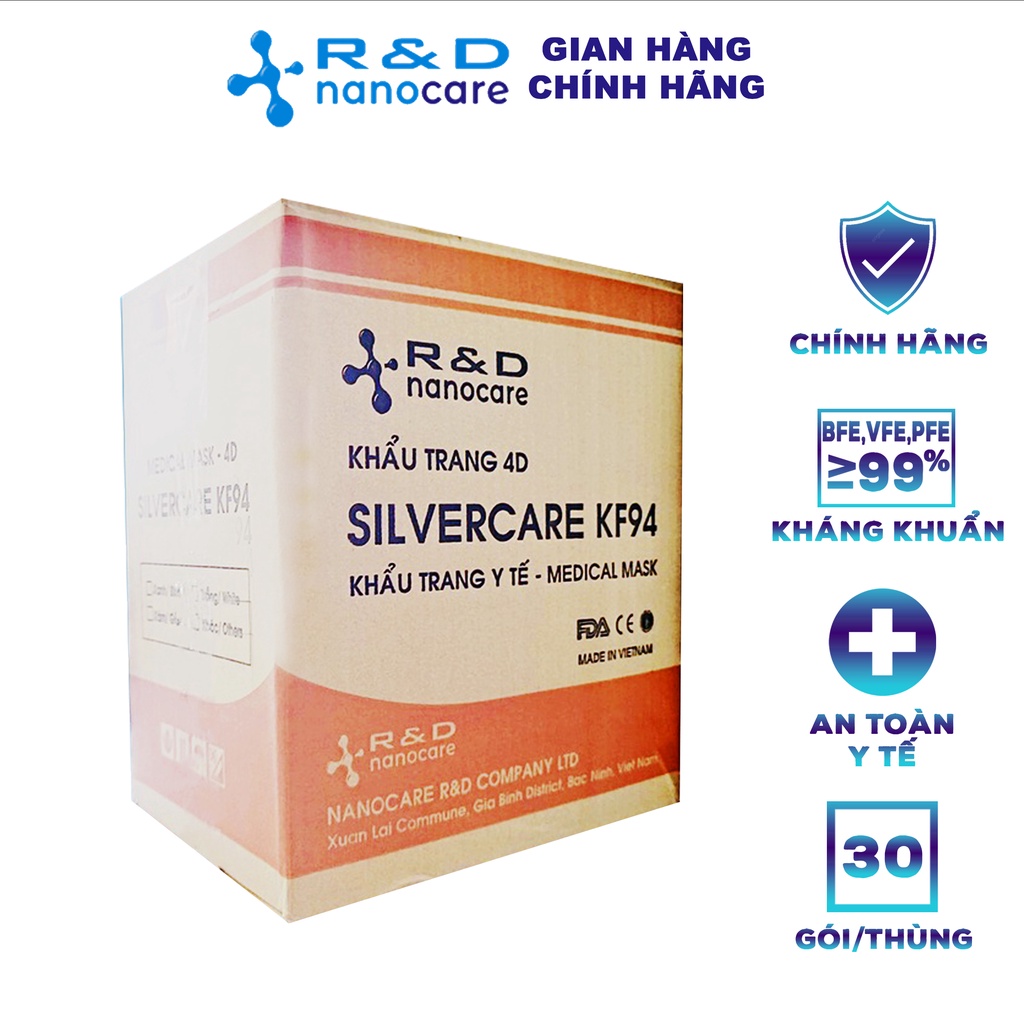 [SỈ THÙNG 30 GÓI - 300 CÁI] Khẩu trang kf94 4 lớp kháng khuẩn SILVERCARE - Hàng chính hãng Nanocare R&amp;D