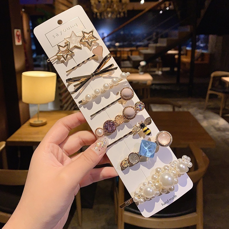 Set kẹp tóc đính đá và ngọc trai nhân tạo sang trọng cho nữ