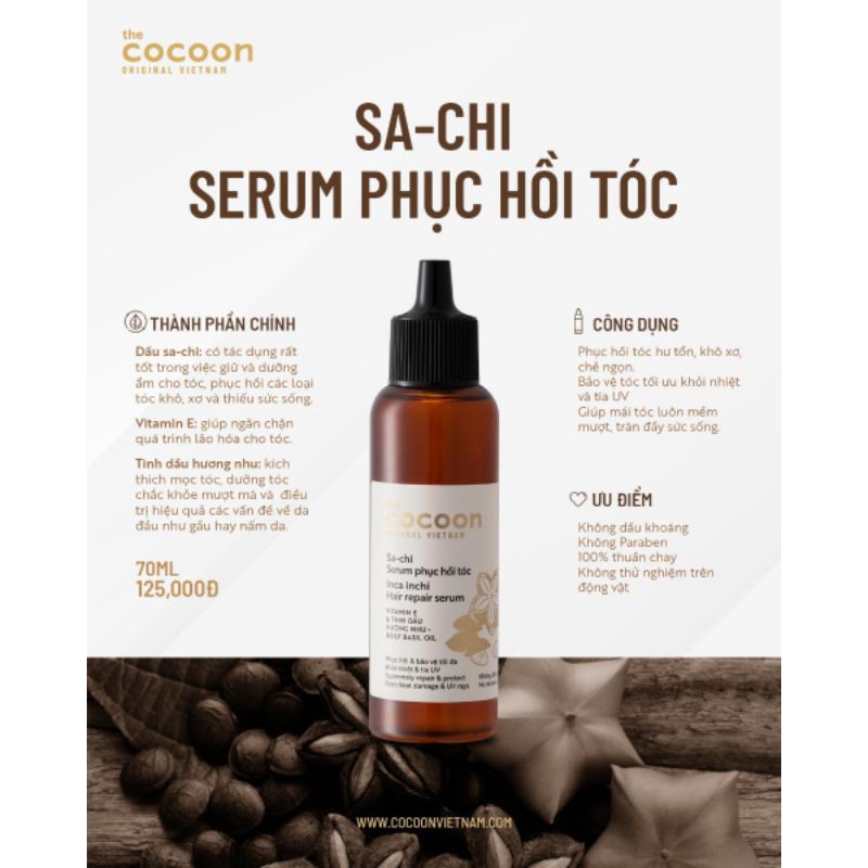 Serum Sachi phục hồi tóc Cocoon tinh chất Sa chi dưỡng tóc 70ml