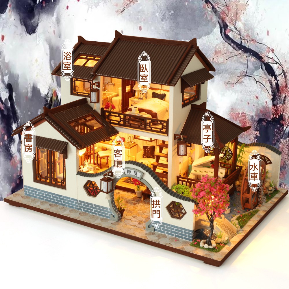 Mô hình nhà gỗ búp bê thu nhỏ với nội thất DIY sưu tầm