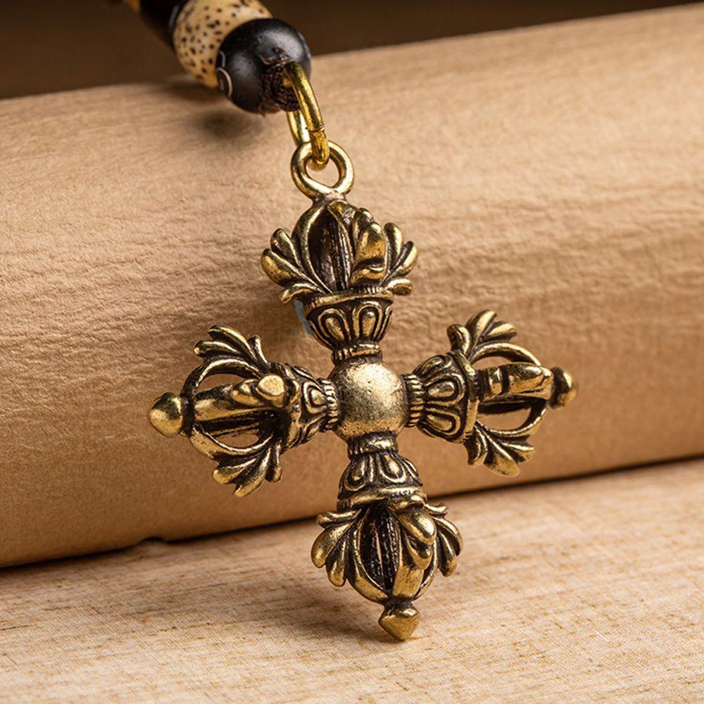 Aaron1 Cross Vajra Móc Chìa Khóa Xe Máy Buddhism Dharma Vajra Bằng Đồng Thau Phong Cách Vintage