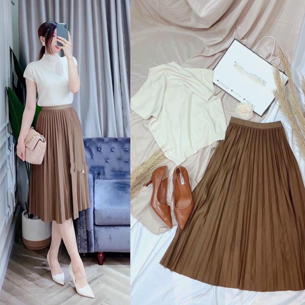 Chân Váy Xếp Ly Midi Dài Cạp Chun Siêu Đẹp Siêu Rẻ