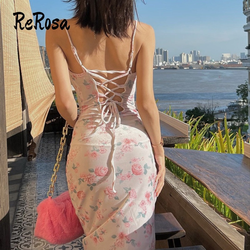 Đầm Hai Dây Hở Lưng In Họa Tiết Hoa Phong Cách Retro Quyến Rũ Cho Nữ