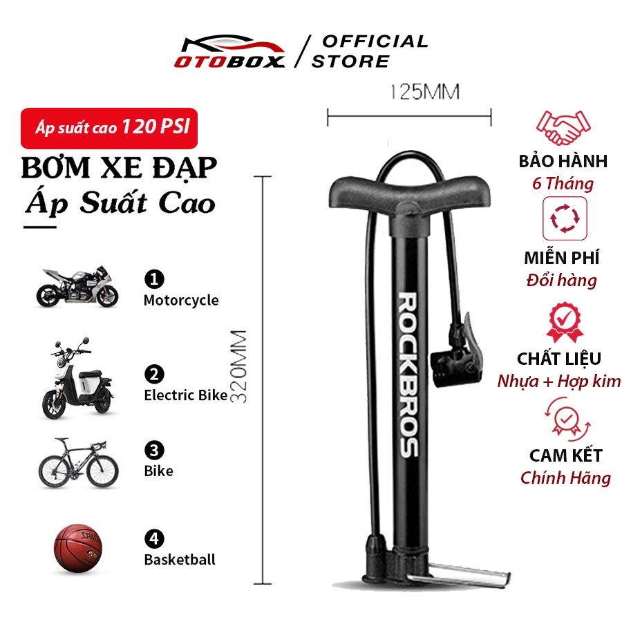 ống bơm hơi xe đạp mini bơm xe máy bơm lốp ô tô bơm bóng khí bơm tăng áp tự động áp suất cao 120 psi rockbros