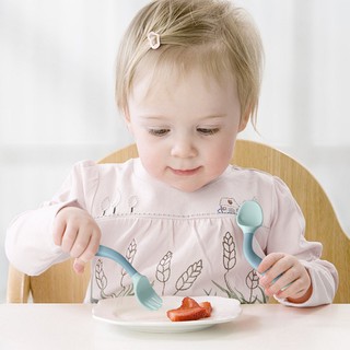 Bộ Thìa Dĩa Ăn Dặm Uốn Dẻo 360 Độ Chính Hãng, Thìa Uốn Cong Tập Xúc An Toàn Cho Bé.
