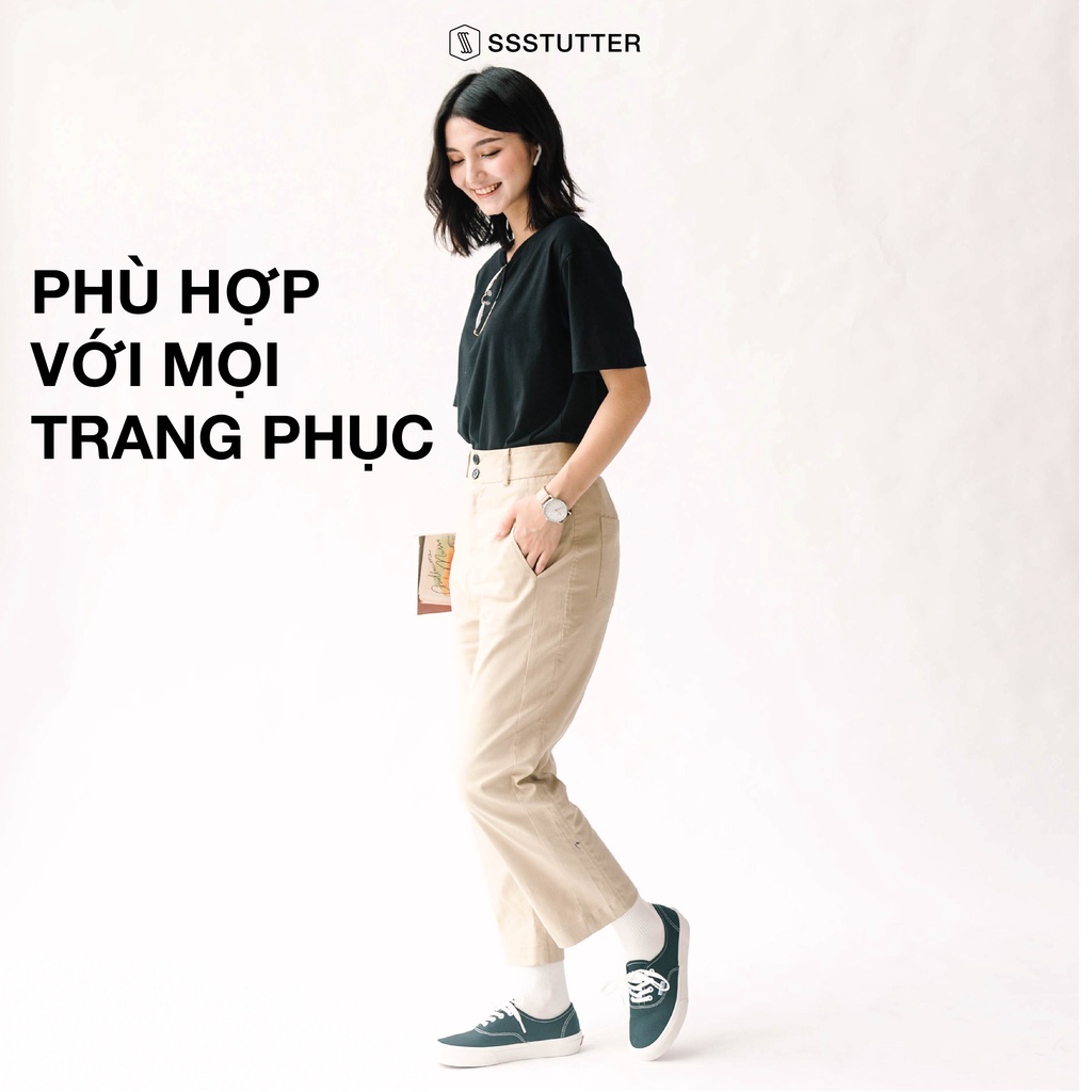 Quần dài nữ SSSTUTTER cạp cao dáng ôm chất khaki co giãn Latte Pants