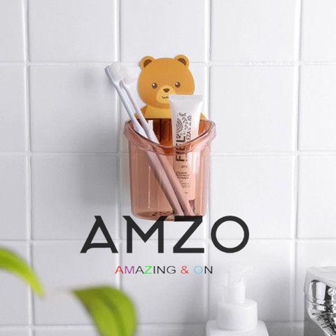 Cốc gấu dán tường đựng bàn chải đánh răng, cốc gấu nâu đựng kem đánh răng AMZO