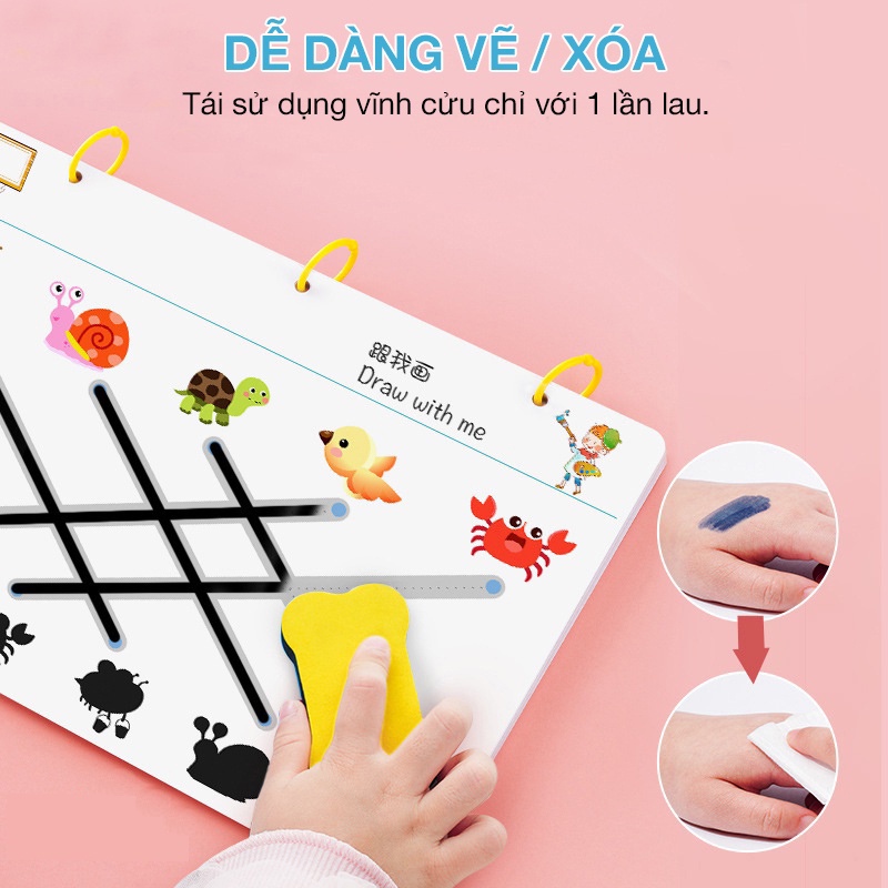 Đồ Chơi Giáo Dục Montessori Cho Bé Tập Viết Mẹ Mốc Shop Tập Tô Vẽ Thông Minh Xóa Được Tặng Kèm 6 Bút Đa Năng