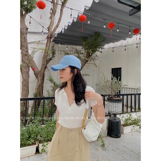 Áo Croptop gân cổ bẻ V