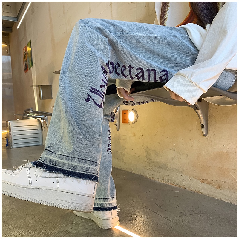Quần jean ống đứng nam nữ unisex ♥️ 𝗗𝗜𝗡𝗢𝟮𝟬 𝗦𝗧𝗢𝗥𝗘 ♥️ quần jean slimfit ống thẳng đứng thêu chữ phía sau hongkong - J404