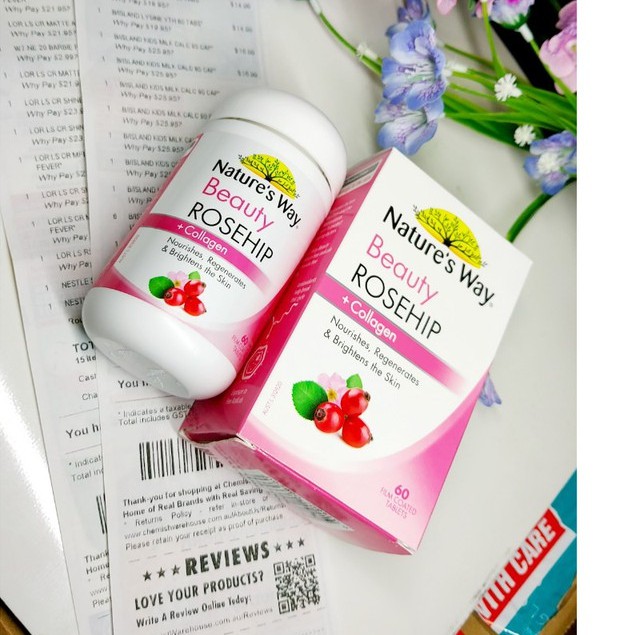Viên Dưỡng trắng da Nature's Way Beauty Rosehip + Collagen 60 viên