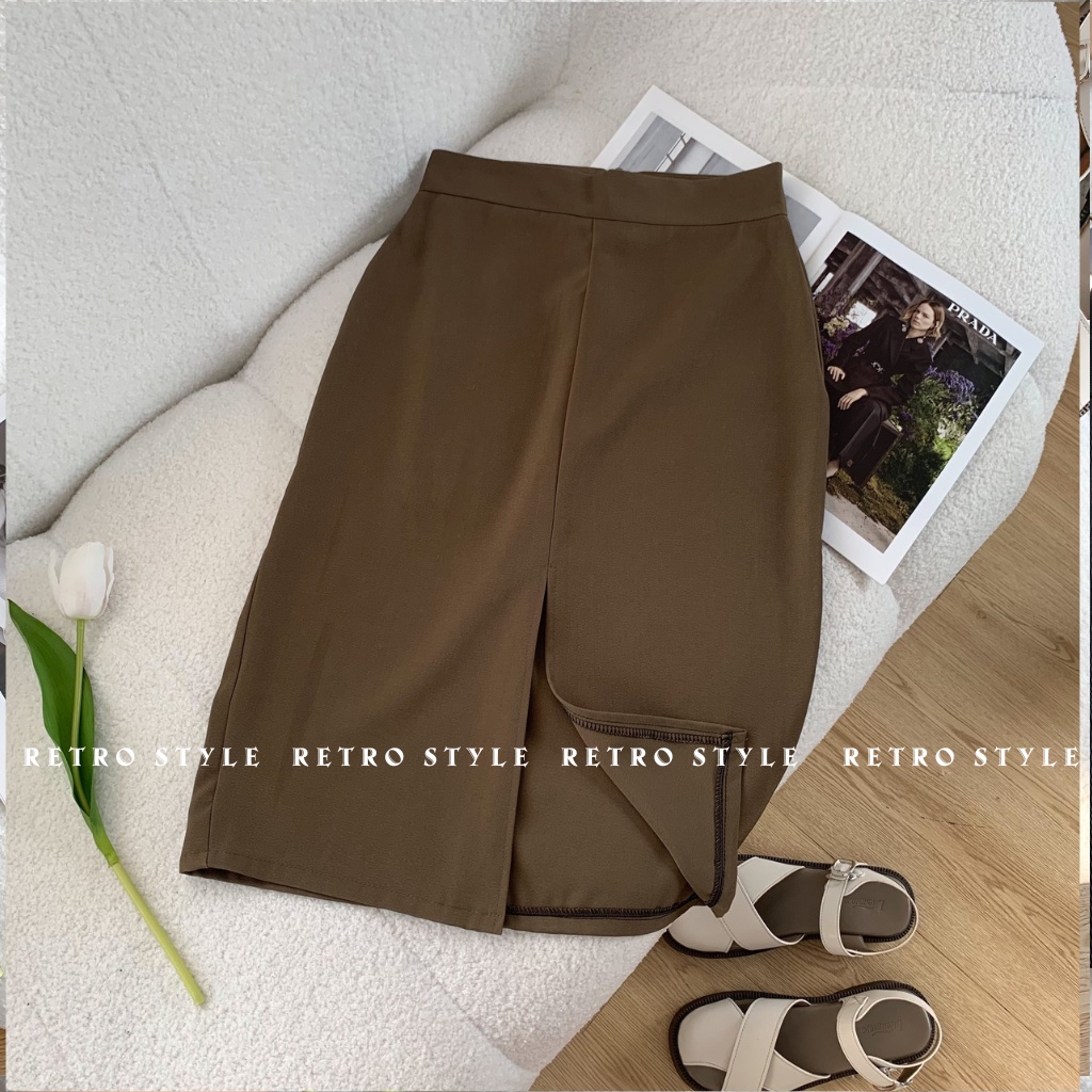 Chân váy dài xẻ giữa chất ruby mã 182 Retrostyle