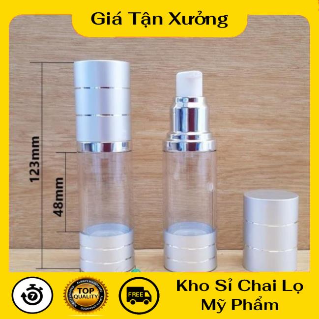 Chai Chiết Mĩ Phẩm ❤ TRÙM SỈ ❤ Chai hút chân không trong suốt Nắp Bạc 30ml chiết kem , phụ kiện du lịch