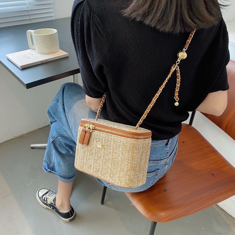 Túi đeo chéo đan cói phong cách Vintage, túi đựng mỹ phẩm, đi chơi, du lịch siêu hot