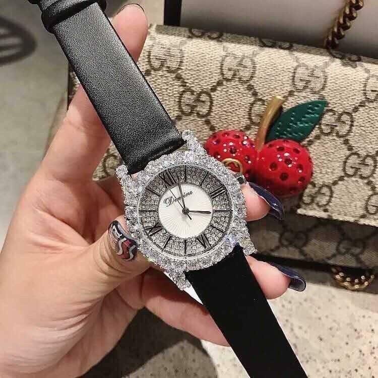 Đồng hồ DIMINI nữ dây da mềm thiết kế đính đá kim cương nhân tạo sang trọng đeo cực sáng tay và nổi bật
