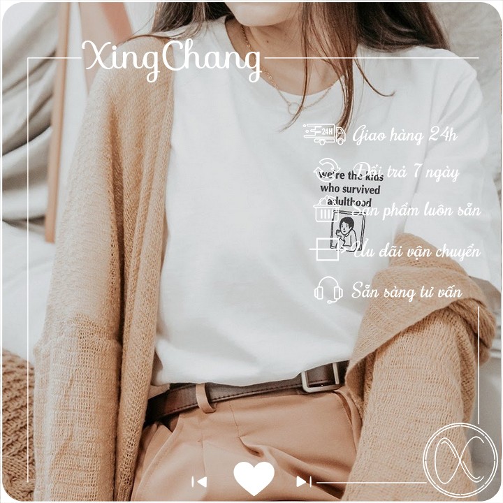 Áo thun nữ trắng cổ tròn tay cộc chất cotton XingChang in ngực trái Adulthood nữ tính mã NXC55