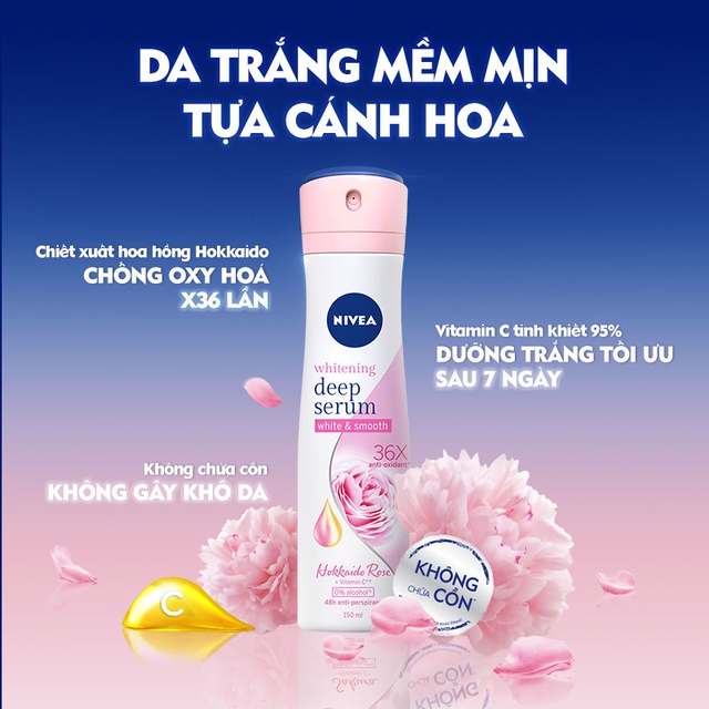 Xịt ngăn mùi Nivea serum trắng mịn hương hoa hồng Hokkaido (150ml) 85304