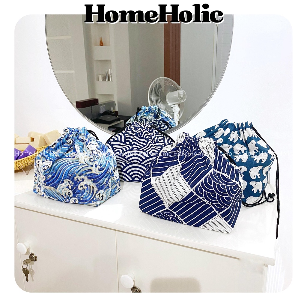 Túi Rút Vải Canvas Chứa Hộp Đựng Cơm Văn Phòng Bento Nhật Bản Home Holic