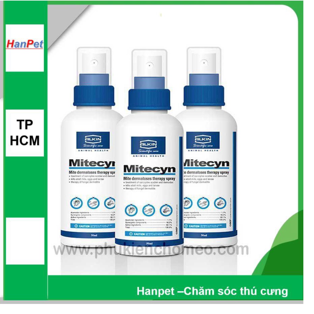 AC005 - Alkin Mitecyn  xịt trị viêm da tổng hợp và các bệnh về da do ve (hanpet 4711667) chữa bệnh da liễu chó mèo