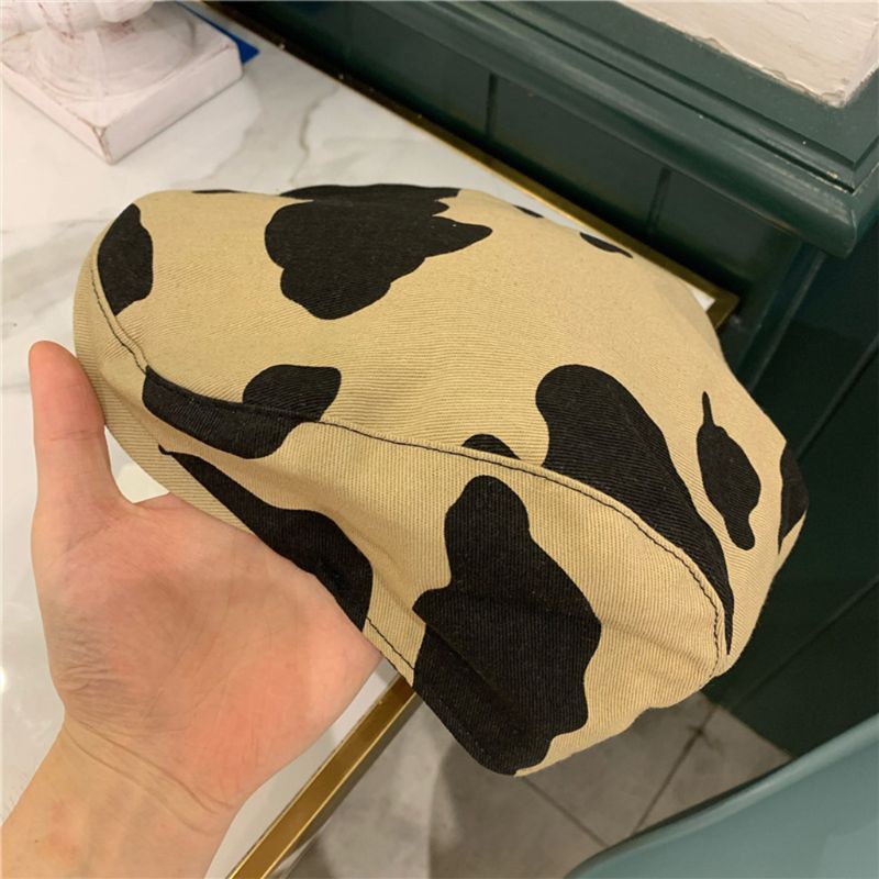 Mũ Beret Cotton Họa Tiết Bò Sữa Phong Cách Anh Quốc Cổ Điển Thời Trang Xuân Thu Cho Nữ