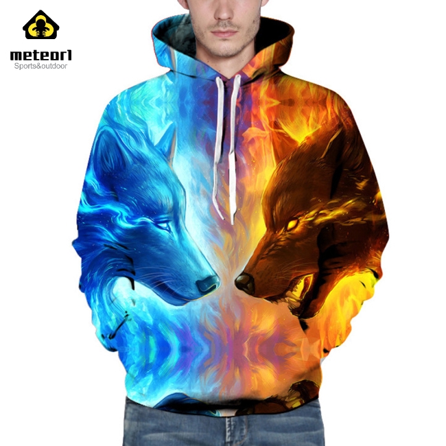 Áo hoodie dài tay có mũ trùm đầu hình sói cá tính