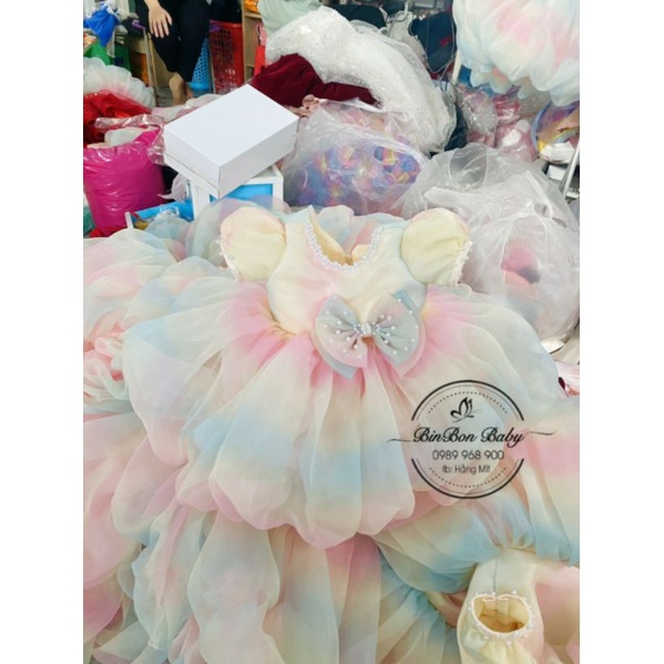 Váy công chúa cho bé BinBon Baby, đầm công chúa bí cầu vồng cho bé gái